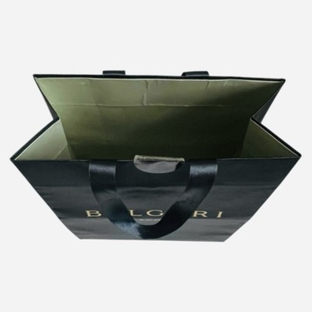 Bvlgari Roma Black Gold Logo Print Satin Fabric Gift Shopping Bag 10.5x4.5x13 G+ - Picture 4 of 4